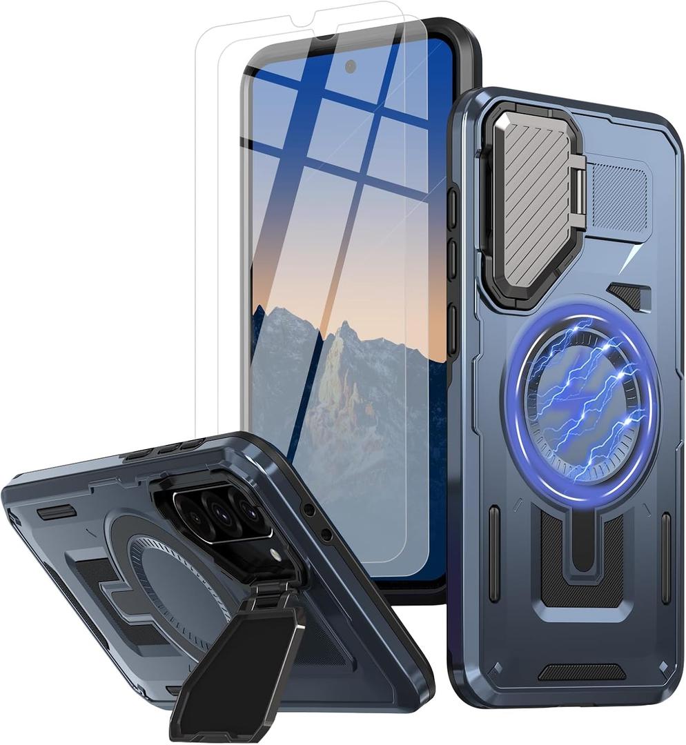 for Samsung Galaxy A36 5G Phone Case Built in Lens Protector [Compatible with Magsafe] [15 FT Military Grade Drop Protection] with 2X Tempered Glass Screen Protector Shockproof Case(Blue)