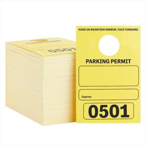 Stockroom Plus Parking Permit Hang Tags, Parking Passes Numbered 501-1000 for Car Mirrors, Events (Yellow) - 500 Pack Car Tag