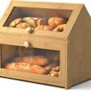 Bamboo Bread Box and Bread Storage Solution, Vintage Bread Box for Kitchen Countertop, Large Durable Wood Color Double Layer Bamboo Breadbox, Space Saving Design for Kitchen Organization