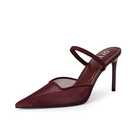 QIY Burgundy Mesh Kitten Heels for Women 4 Inch Stiletto High Heeled Mules for Women Heels 2026 Pointy Closed Toe Heel Slingback Slides Slip On Pumps Women's Cute Strappy Sandals Size 8.5