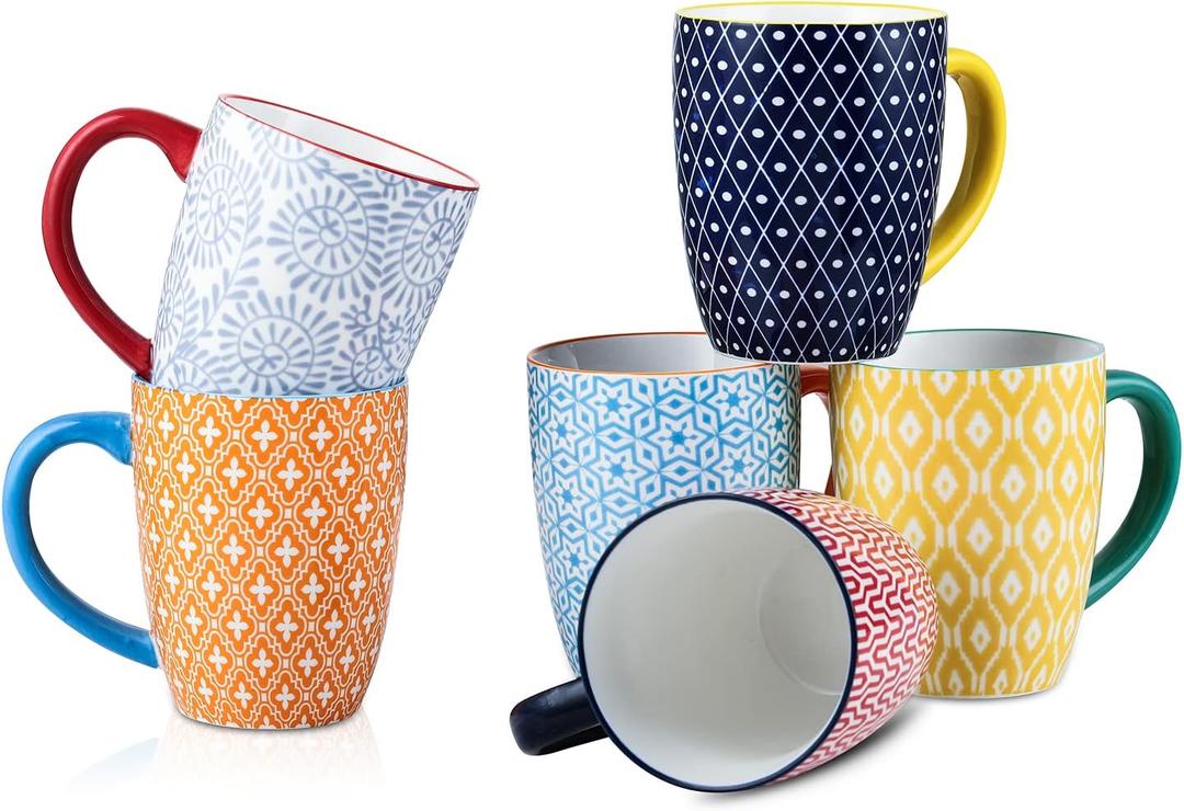 Selamica 16 oz Porcelain Coffee Mugs Set of 6, Coffee Cups Ceramic With Handle, Dishwasher, Oven, Microwave Safe, Assorted Colors | Coffee Cups, With Handle, Dishwasher, Oven, Microwave Safe