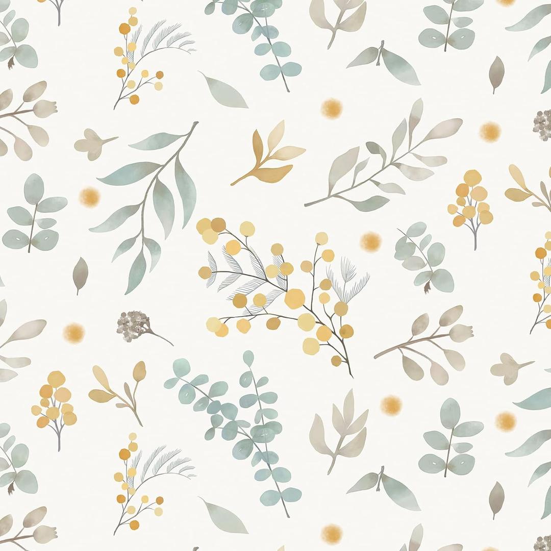 Hopepak 17.3''x78.7'' Peel and Stick Wallpaper Leaf Floral Contact Paper Vintage Removable Self Adhesive Wall Paper Waterproof Vinyl for Bedroom Bathroom Living Room Cabinets (Yellow and Green)