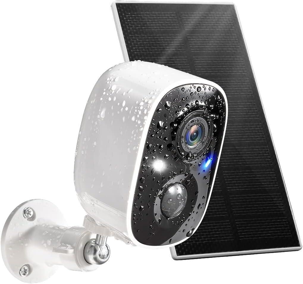 GMK Solar Security Camera Wireless Outdoor, with Solar Panel 2K Color Night Vision Motion Detection 2-Way Talk Battery Powered 3MP WiFi Home Indoor Camera IP65 Weatherproof Cloud/SD Storage