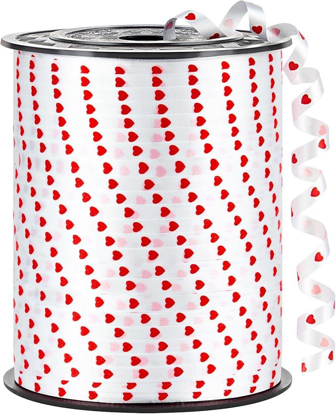 CLUEWR 500 Yards Red Heart Curling RibbonBalloon StringBalloon Ribbon Roll for Party Decoration, Gift Wrapping, Wedding, Art Crafts, Florist Flower