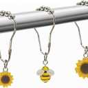 Sunflower Bee Shower Curtain Hooks, Spring Sunflower Shower Curtain Ring Hooks Retro Farmhouse Bathroom Decor Floral Garden Themed Shower Hooks for Spring Bathroom Accessories