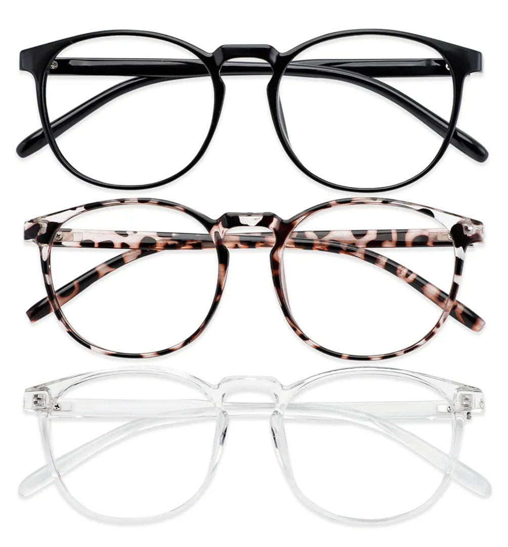 Przene 3 Pack Blue Light Blocking Glasses Women/Men,Retro Round Computer Glasses Anti Eye Strain/UV/Glare, Gaming Glasses. (Black/Crystal/Transparent Amber)