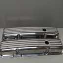 Aluminum Short Valve Covers Polished Finned Short Valve Covers Compatible for SBC Small Block Chevy 283 305 350 400 1958-86 (silver)