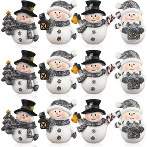 Honoson 12 Pcs Christmas Cute Snowman Figurines Winter Miniature Glittered Figurines Resin Micro Landscapes Winter Snow Decoration for Christmas Birthday Home Decorations Gift(Cute Snowman)