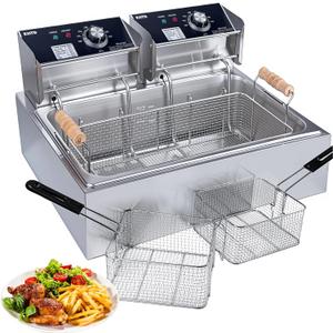 Commercial Deep Fryer with Baskets, 3400W 12.7QT/12L Thickened Large Capacity Stainless Steel Countertop Electric Oil Fryer with Temperature Control,Fish Fryer for Restaurant or Home Use (12L Pro)