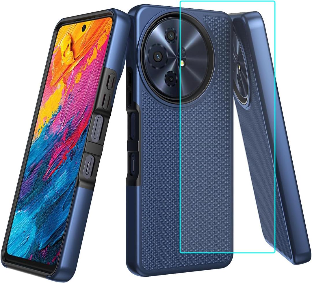 for TCL 60 XE NxtPaper 5G Phone Case with Screen Protector,TCL 60 XE Phone Case Dual Layer Heavy Duty Military Grade Shockproof Corner Cover for TCL 50 XL Blue