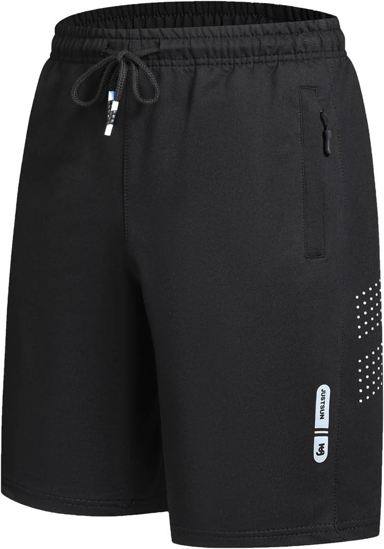 FizzPop Mens Shorts Casual Gym Athletic Workout Running Sweat Cotton Stretch Shorts with Zipper Pockets Basketball Tennis (Black, L)