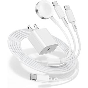 for Apple Watch Charger Fast Charging,3 in 1 Multi Chargers Cable with 20W USB C Charger, iWatch Charger Cord 3FT for iWatch Series Ultra2/SE/10/9/8/7/6/5/4/3/iPhone 15 16 Pro Max/14/13/12/11 -White