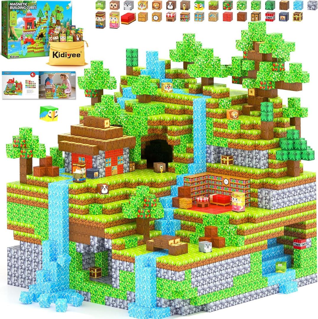 150PCS Magnetic Blocks - Mine Magnet World Forest Animal Set, Magnet Toys Games for Kids Ages 4-6 6-8 8-12, Magnetic Building Blocks for Boys & Girls, STEM Montessori Sensory Toys for Kids Ages 3+
