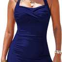 Sovoyontee Women's One Piece Tummy Control Swimwear Boyleg Ruched Swimsuit, L