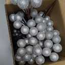 Leinuosen 12 Pack Christmas Tree Silver Sugared Berry Picks 9 Inch Artificial Christmas Wreath Berry Stems Xmas Branches Ornaments Decorations for Tree Topper Vase Fillers Home Table Decor