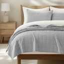 EVERGRACEHOME 100% Cotton Box Stitch Quilt Bedding Set Queen Size 3 Pieces, Garment-Washed Lightweight Soft Cozy Coverlet, Quilted Bedspread Sets with 2 Shams for All Season, Fog Gray | Box Stitch Design, 100% Cotton, Soft, Oversized, Pre Washed, Oeko-Tex Certified, Full/Queen