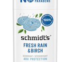 Schmidt's Aluminum-Free Vegan Deodorant Fresh Rain & Birch with 24 Hour Odor Protection, 2 Count for Women and Men, Natural Ingredients, Cruelty-Free, 2.65 oz
