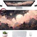Pink Black Clouds Desk Mat XXL Large Extended Gaming Mouse Pad Celestial Mousepad with Stitched Edges, Office Desktop Decor Desk Pad Computer Mat, Laptop Keyboard and Mouse Mat, 31.5x15.75 in