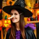 4 x Halloween Witch Costume Accessories Set - 10 Pcs Long Pointed Nails + 1 Long Nose Accessory, Scary Cosplay Props for Witches, Vampires & Zombies (Black)