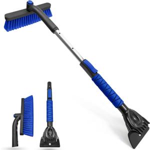 SEAAES 33 Inch Snow Brush and Ice Scraper for Car Windshield, Extendable Snow Scraper and Brush with Foam Grip for Truck SUV Vehicle Window - Blue
