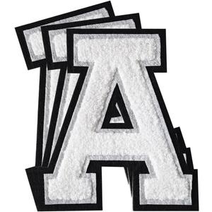 3Pcs Chenille Letter Patches Iron on Patches Varsity Letter Patches Chenille Embroidered Patch Sew On Patches for Clothing Hat Bags Jackets Shirt (White, A)