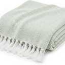 Americanflat 50x60 Throw Blanket - Soft and Breathable Cotton Throw Blanket for Couch, Bed, Chair - Decorative Blankets Perfect for Home or Outdoor Use - Light Green and White Herringbone Design