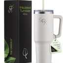 SIPX™ 40 oz Insulated Tumbler with Handle & Straw – Vacuum Insulated Stainless Steel, Leakproof, Cupholder Friendly – Perfect for Iced Coffee, Water & Travel – White