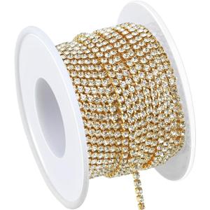 Dowarm Rhinestone Chain Roll - 10 Yards, Crystal Rhinestones, Close Chain, Sew On Trim (Gold, SS6 2MM)