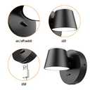 URSOLA Wall Light Set of Two, LED Wall Sconce with On/Off Switch USB Charging Port 110 Volt Hardwired Wall Lamp 350 Rotatable Up Down Sconces Wall Lighting (Black) (2 Packs)