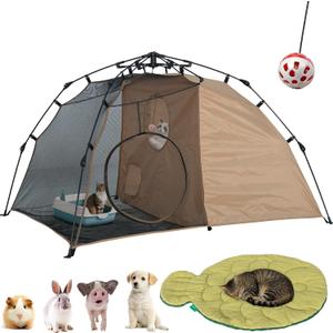 Quickup Pop Up Cat Tent for Outside, X-Large Catio & Cat Enclosure with Fish-Shaped Cat Mat, Portable Outdoor Cat Playpen for Multiple Cats, UV-Protected Cat House for Backyard Balcony Camping