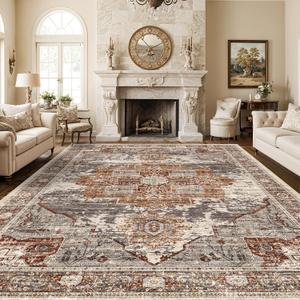 RUUGME Washable 10x14 Area Rugs - Large Rugs for Living Room Stain Resistant Carpet Vintage Rugs for Bedroom with Non Slip Backing Home Decor Floor Decoration Mat 10x14 Brick