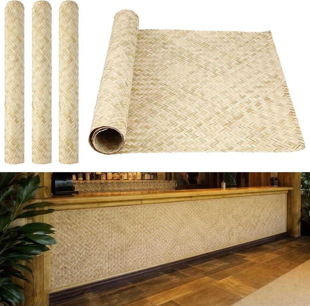 DoubleFill 3 Pack Lauhala Matting Roll 4' x 8' ft Weave Bamboo Wall Panels