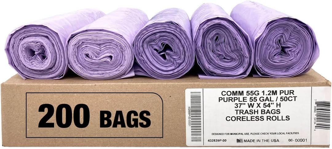 Ultrasac Heavy Duty 55 Gallon Purple Trash Bags - (Value 200 Pack) - 1.5 MIL equivalent Industrial Strength Plastic 37" x 54" for 50-55 Gal Cans -Fits Toter, Rubbermaid Brute, Carlislie Bronco etc.