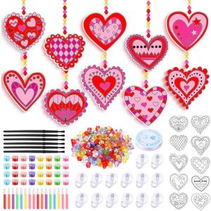 Sonwyoung 30 Sets Valentine's Day Suncatchers Craft Kits, DIY Heart Glow in The Dark Suncatcher Kits Stained Glass Window Paint Art for Valentines Activities Art and Craft Party Favors