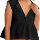 Summer Babydoll Blouse Shirts for Women Casual Sleeveless V Neck Blouse Tank Tops Y2k Going Out Tops (Black, S)