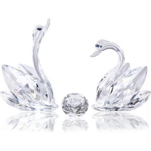YWHL 25th Anniversary Crystal Swan Gifts for Wife, 25 Year Wedding Anniversary for Couple, Swan Figurine with Silver Diamond, Romantic Gifts Birthday Gift for Her Him (Silver)