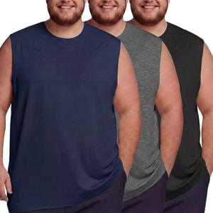 Taiyin 3 Pack Men's Big and Tall Tank Tops Quick Dry Muscle Workout Sleeveless T Shirts Summer Gym Active Undershirts (Blue, XXXL)