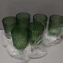 6 Pcs (H:7" W:4") Embossed Flower Vase Pedestal Glass Vase Big Base Thickened Crystal Vintage Vases for Valentines Day Wedding Home Decor Table Centerpiece House Warming Gifts(Green)