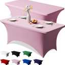 Trlyc 2 Pack 6FT Spandex Table Cloth - 72 x 30 Inch Rectangular Stretch Tablecloth, Wrinkle Resistant Scretch Table Cover for Wedding, Party, Banquet, Picnic, Outdoor Decoration (2Pcs,Pink)