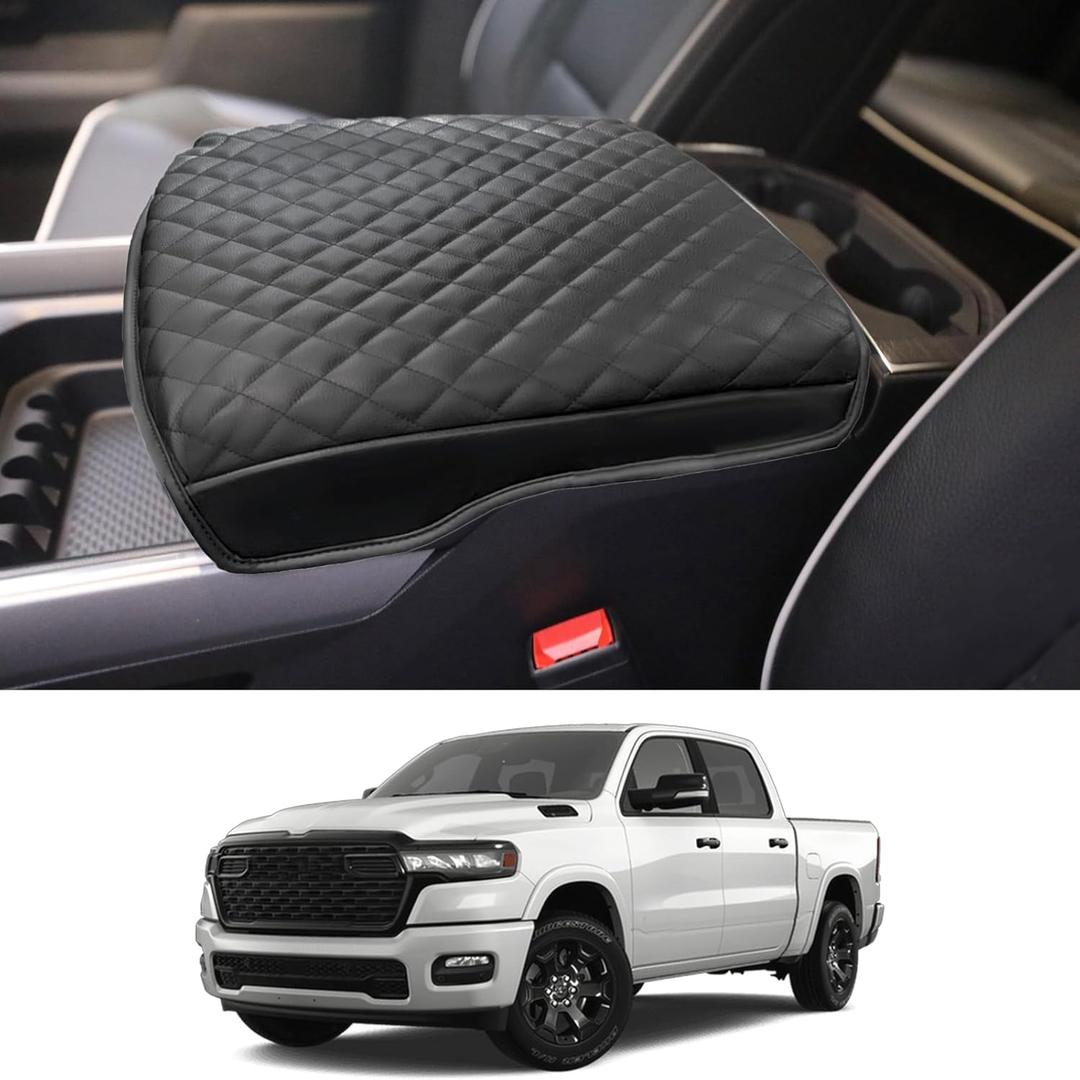 Center Console Cover Fits 2019-2025 Ram 1500 2500 3500 PU Leather Armrest Box Protective Cover for 5th Ram 1500 Center Console Middle Console Cover Accessories Bucket Seat Only
