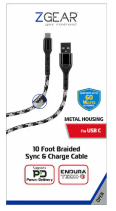 ZGear 10 Foot Braided Sync & Charge Cable - White/Black