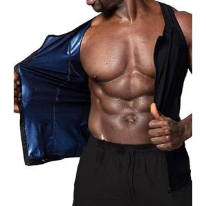 BXVX Sauna Sweat Vest Workout Tank Top Waist Trainer Shirt for Men Compression Workout Enhancing Vest with Zipper, L-XL