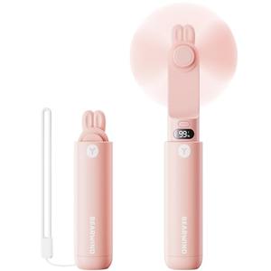 Bearwind Portable Handheld Mini Fan: 2 in 1 Rechargeable Hand Held Fan with Backup Power & Digital Display - Summer Essentials for Travel, Concerts, Makeup, Lash - Gifts for Women, Girls (Pink)