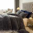 Velvet Plush Shaggy Duvet Cover Set,Luxury Ultra Soft Fluffy Duvet Cover Set,Winter Fuzzy Duvet Cover Set, (1 Faux Fur Duvet Cover +2 Faux Fur Pillow,Full/Queen,Dark Gray)