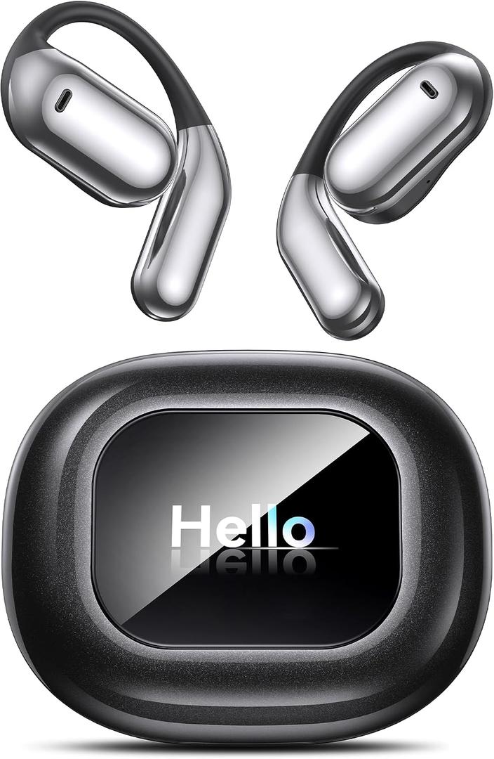 EUQQ OWS Open Ear Bluetooth 5.4 Earbuds with Smart Display, Ultra-Light Secure-Fit Wireless Earbuds, All-Day Comfort & Stay-Aware Listening, IPX7 Waterproof
