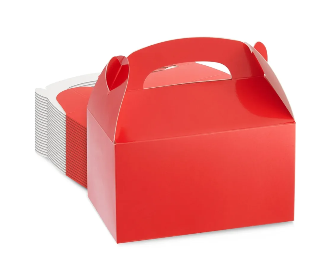 Juvale 24-Pack Red Gift Boxes - 6.2 x 3.5 x 3.6 In Gable Paper Carriers - Sturdy 300 GSM Paper with Handles - Ideal Party Favors & Treat Boxes for Birthdays, Weddings, Showers