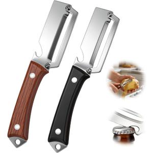 2 Pack Multi Functional Vegetable Peeler with Bottle Opener and Wooden Handle 2-in-1 Stainless Steel Blade Peelers for Kitchen Potato Apple kiwi Fruit Cucumber Papaya Carrot Veggie Peeler