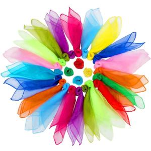 Colovis 36 Pcs Square Dance Scarves, Juggling Scarf Props Magic Trick Silk Scarves Music Movement Scarf 12 Colors 24 by 24 Inches