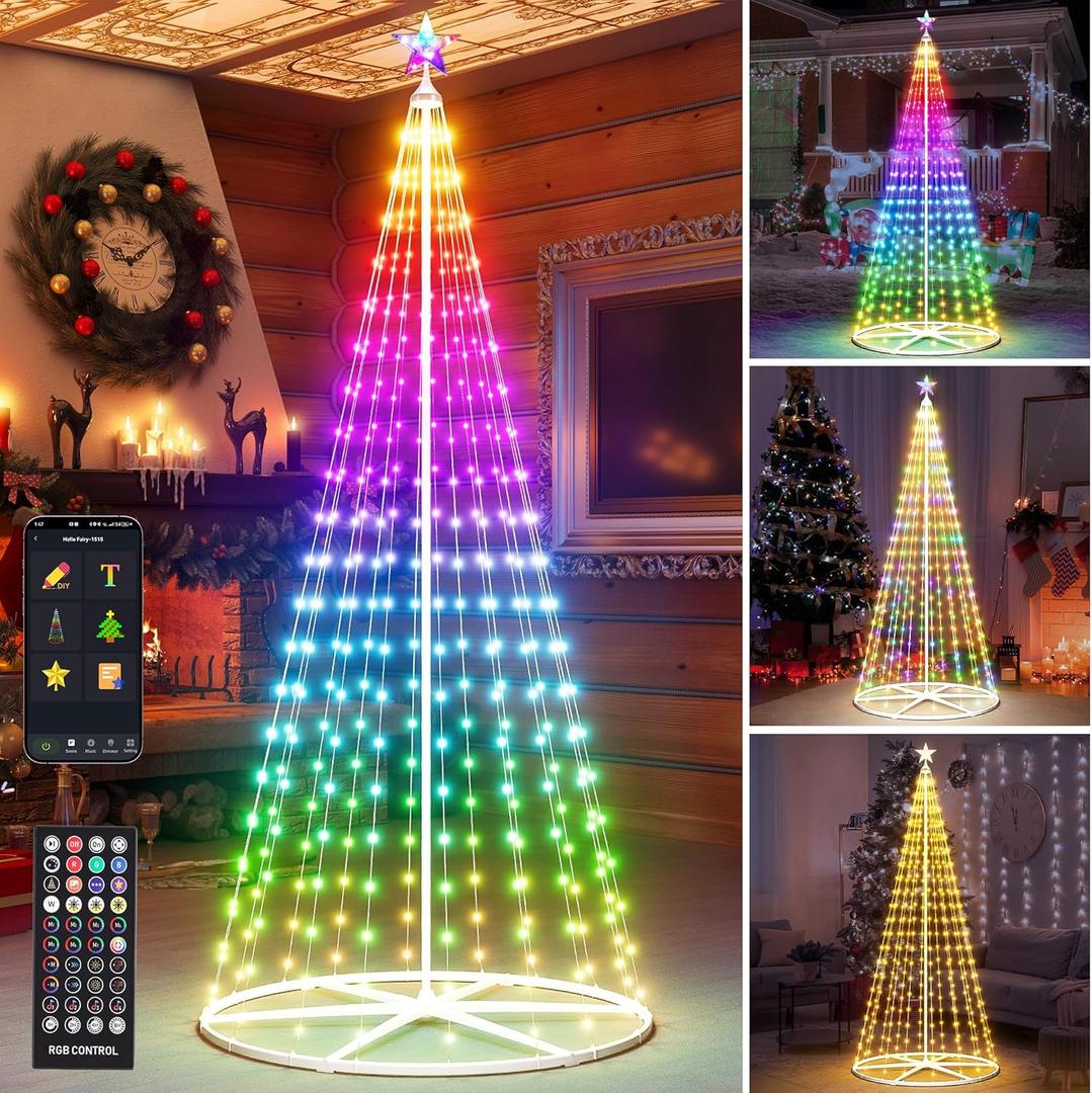 7.5FT Smart Cone Christmas Tree, Multicolor Prelit Outdoor Christmas Tree Lights with Star, Music Sync, App & Remote Control, LED Light Show Tree for Indoor Outdoor Decorations