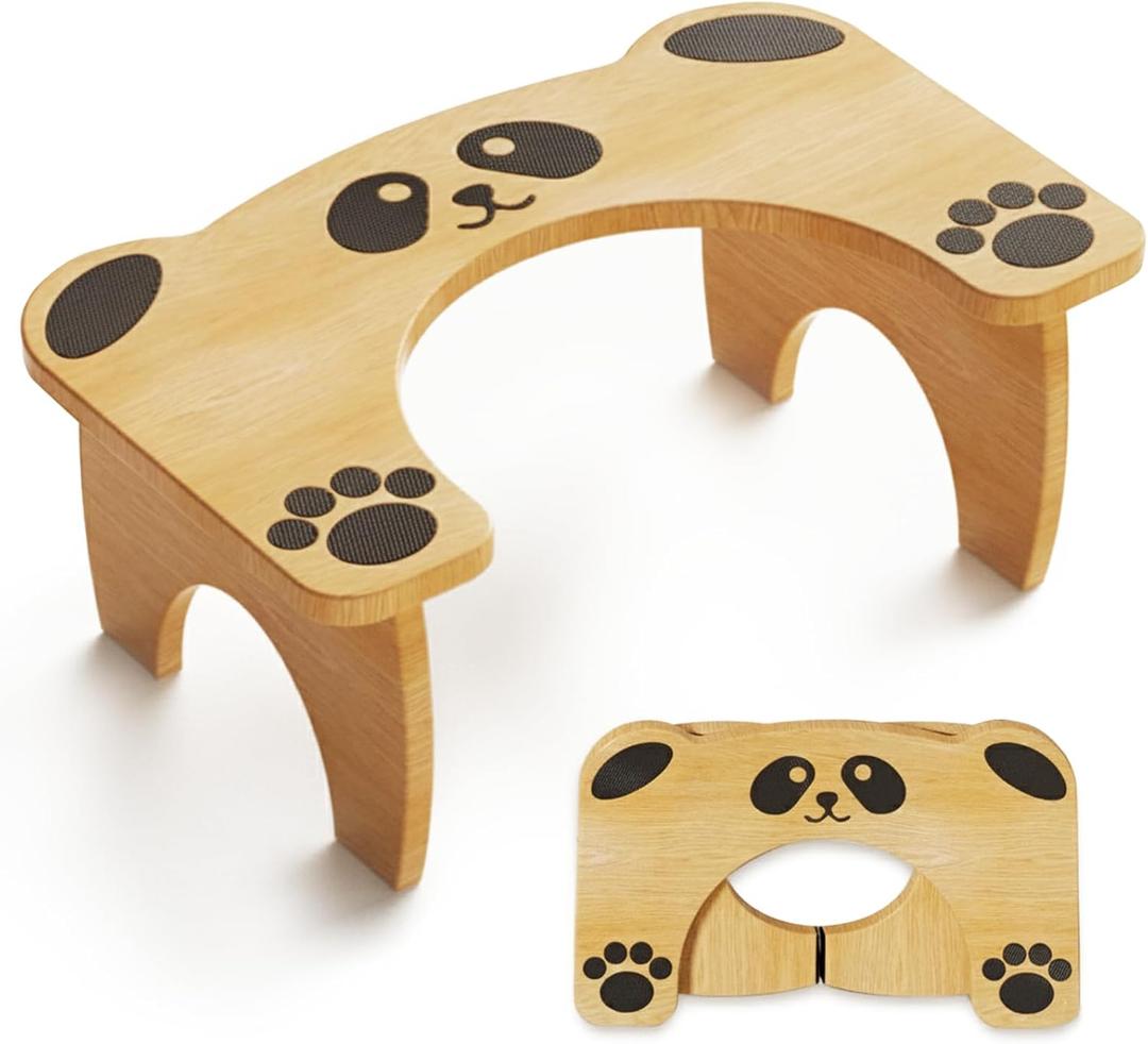 Foldable Bamboo Toilet Stool for Adults and Kids, Cute Poop Stool for Bathroom, 7 Inches Squatting Potty, No Assembly Required